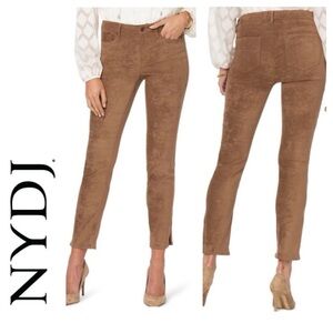💵NYDJ Alina Skinny Elegant Brown Suede Feel Trousers Size 10